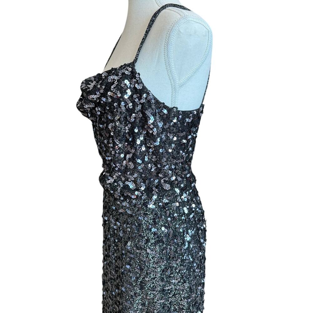 Norman Berg Vintage Maxi Sequin Dress Women's Black Sleeveless Evening Black Tie - Picture 11 of 16